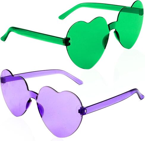 Green Purple Heart Sunglasses, 2 Pack Mardi Gras Heart Shaped Sunglass for Women, Purple Glasses for Men, Green Hearts Shaped Sunglasses for Mardi Gras Outfit Accessory Party Decorations in Kuwait