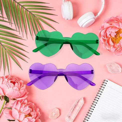 Green Purple Heart Sunglasses, 2 Pack Mardi Gras Heart Shaped Sunglass for Women, Purple Glasses for Men, Green Hearts Shaped Sunglasses for Mardi Gras Outfit Accessory Party Decorations in Kuwait