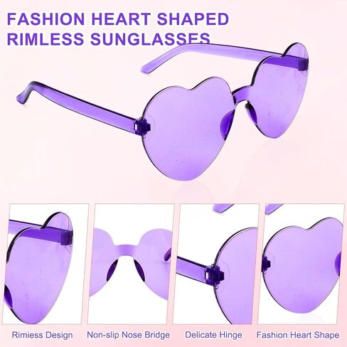 Green Purple Heart Sunglasses, 2 Pack Mardi Gras Heart Shaped Sunglass for Women, Purple Glasses for Men, Green Hearts Shaped Sunglasses for Mardi Gras Outfit Accessory Party Decorations in Kuwait