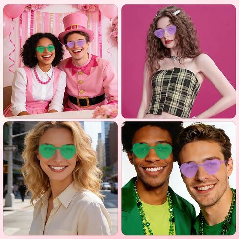 Green Purple Heart Sunglasses, 2 Pack Mardi Gras Heart Shaped Sunglass for Women, Purple Glasses for Men, Green Hearts Shaped Sunglasses for Mardi Gras Outfit Accessory Party Decorations in Kuwait