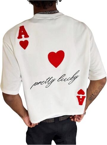 SweatyRocks Men's Heart Letter Graphic T Shirts Short Sleeve Crewneck Loose Summer Tees in Saudi Arabia