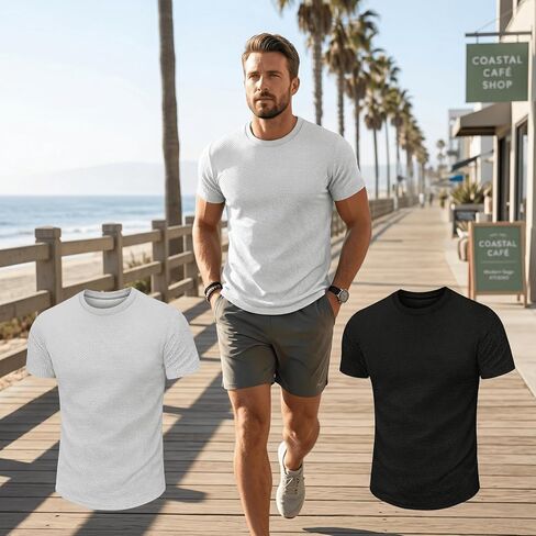 Men's Casual Knit T-Shirt Crew Neck Short Sleeve Stylish Pullover Top in Kuwait