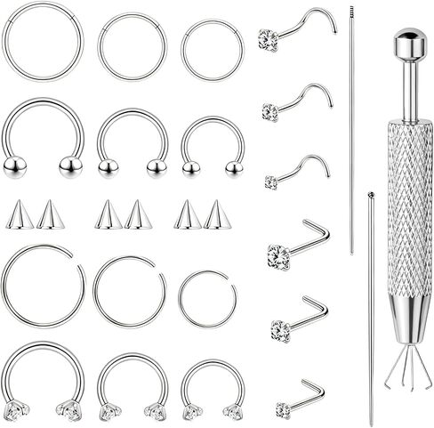 Nose Rings Hoops 16G Stainless Steel Hinged Clicker Segment Septum Rings with Replacement Balls Grabber Tool Horseshoe Nose Ring Studs Snake Bite Lip Cartilage Helix Tragus Earrings Piercing Jewelry in Saudi Arabia