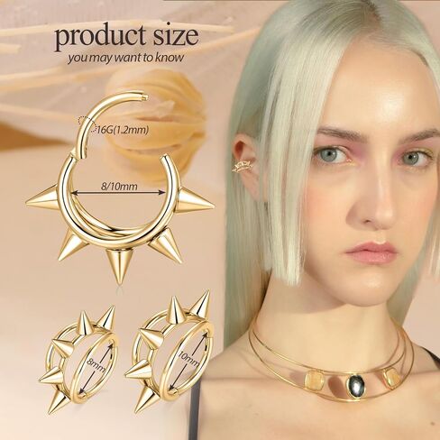 PEAKLINK Spike Nose Hoop Ring 16G Conch Hoop Earring 316L Surgical Steel Septum Daith Tragus Jewelry Helix Cartilage Lobe Earring in Saudi Arabia