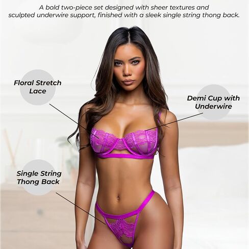 Sexy Bra and Panty Set for Women Roma Sheer Desire Floral Lace Underwire Bra Panties 2 Piece Lingerie Set Valentine Nightwear in Saudi Arabia