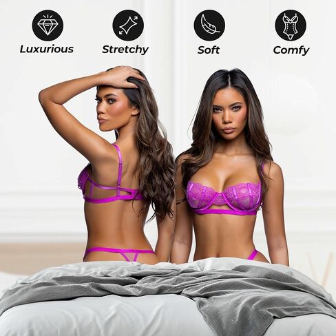 Sexy Bra and Panty Set for Women Roma Sheer Desire Floral Lace Underwire Bra Panties 2 Piece Lingerie Set Valentine Nightwear in Saudi Arabia