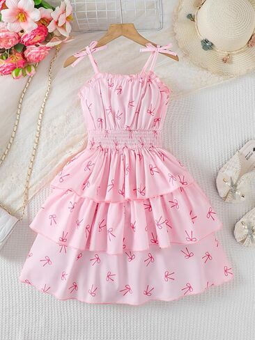 Girls Spaghetti Strap Sundress Smocked Tiered Casual Dress for Big Kids 7-14Y in Kuwait