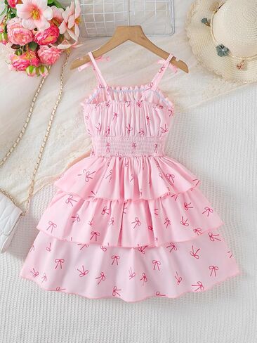 Girls Spaghetti Strap Sundress Smocked Tiered Casual Dress for Big Kids 7-14Y in Kuwait