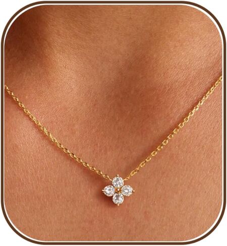XIXINI Gold Necklace for Women,Dainty Clover Pendant Necklace Cute 14K Gold Plated Non Tarnish Womens Necklaces Simple Cubic Zirconia Necklaces for Women Trendy Unique Necklace Gold Jewelry Birthday Gifts in Saudi Arabia