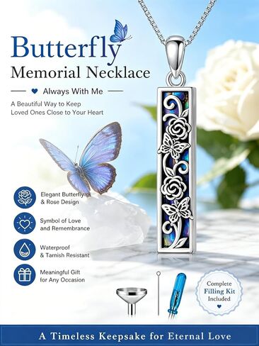 Tree of Life/Dragonfly/Butterfly Urn Necklace 925 Sterling Silver Adjustable Abalone Ashes Jewelry Gifts for Women in Kuwait