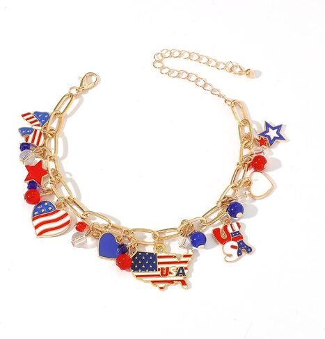 4th of July Bracelet for Women Red White Blue USA Charm Bracelet, Patriotic Independence Day Jewelry Accessories in Saudi Arabia