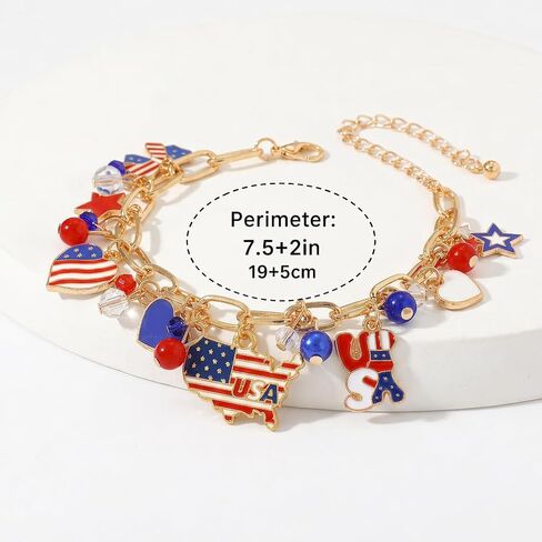 4th of July Bracelet for Women Red White Blue USA Charm Bracelet, Patriotic Independence Day Jewelry Accessories in Saudi Arabia