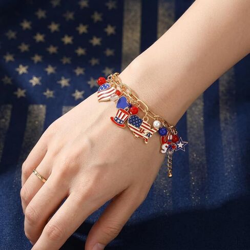 4th of July Bracelet for Women Red White Blue USA Charm Bracelet, Patriotic Independence Day Jewelry Accessories in Saudi Arabia