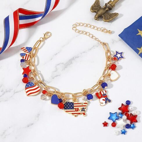 4th of July Bracelet for Women Red White Blue USA Charm Bracelet, Patriotic Independence Day Jewelry Accessories in Saudi Arabia