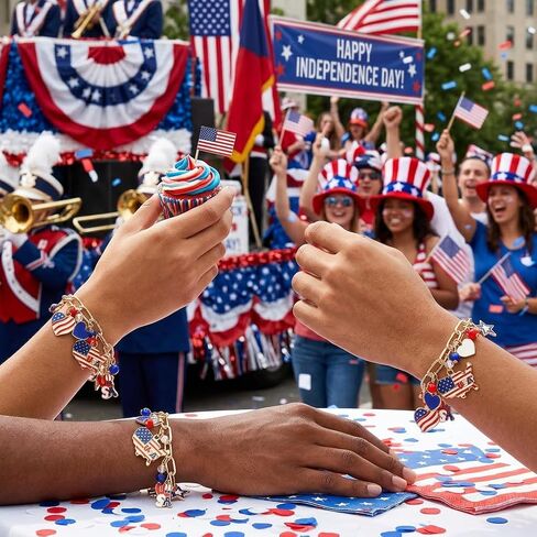 4th of July Bracelet for Women Red White Blue USA Charm Bracelet, Patriotic Independence Day Jewelry Accessories in Saudi Arabia