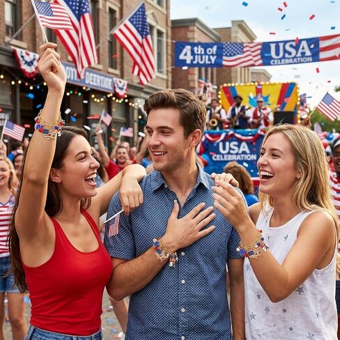 4th of July Bracelet for Women Red White Blue USA Charm Bracelet, Patriotic Independence Day Jewelry Accessories in Saudi Arabia