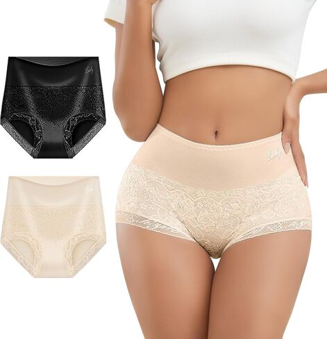 Womens Mid Waisted Cotton Underwear Soft Lace Stretch Paintes Comfort Breathable Full Coverage Ladies Brief Multipack in Saudi Arabia