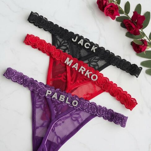 1-2 Pack Custom Name Thongs for Women - Personalized Sexy Lace Thong Underwear, Custom Thong Bikini with His Name - Women's Custom Panties & Custom Personalized Valentine, Christmas Thong Gift in Kuwait