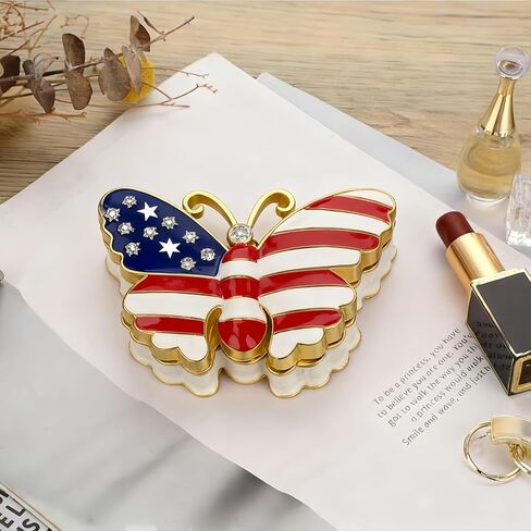 American Flag Butterfly Metal Jewelry Box Patriotic Gorgeous Trinket Vintage Storage Box Decorative with Magnetic Latching Keepsake Storage Box for Ring Earrings Necklaces Decor in Saudi Arabia