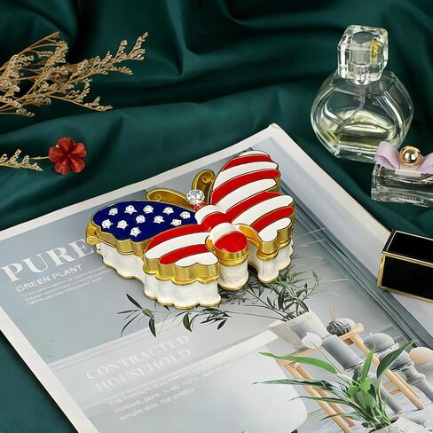 American Flag Butterfly Metal Jewelry Box Patriotic Gorgeous Trinket Vintage Storage Box Decorative with Magnetic Latching Keepsake Storage Box for Ring Earrings Necklaces Decor in Saudi Arabia