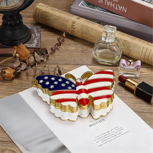 American Flag Butterfly Metal Jewelry Box Patriotic Gorgeous Trinket Vintage Storage Box Decorative with Magnetic Latching Keepsake Storage Box for Ring Earrings Necklaces Decor in Saudi Arabia