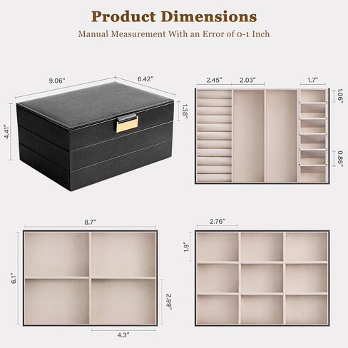Jewelry Boxes for Women, 3-Layer Jewelry Storage Box Design, Perfect for Women and Girls to Store Necklaces, Rings, Bracelets, Earrings, Watches (Black) in Saudi Arabia