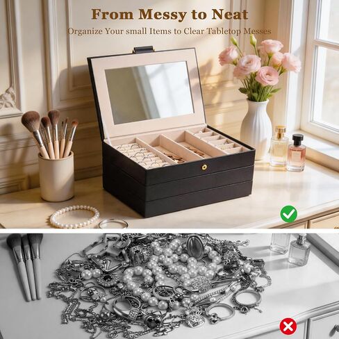 Jewelry Boxes for Women, 3-Layer Jewelry Storage Box Design, Perfect for Women and Girls to Store Necklaces, Rings, Bracelets, Earrings, Watches (Black) in Saudi Arabia