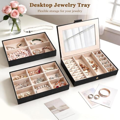 Jewelry Boxes for Women, 3-Layer Jewelry Storage Box Design, Perfect for Women and Girls to Store Necklaces, Rings, Bracelets, Earrings, Watches (Black) in Saudi Arabia