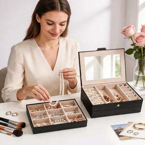 Jewelry Boxes for Women, 3-Layer Jewelry Storage Box Design, Perfect for Women and Girls to Store Necklaces, Rings, Bracelets, Earrings, Watches (Black) in Saudi Arabia