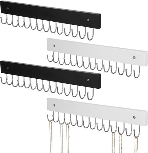 MAQUITA Jewelry Rack Wall Mount, 4 Pack Necklace Hooks with 56 Jewelry Hooks for Wall, Space-Saving Wooden Necklace Holder for Necklaces, Bracelets, Pendants, Earrings in Saudi Arabia