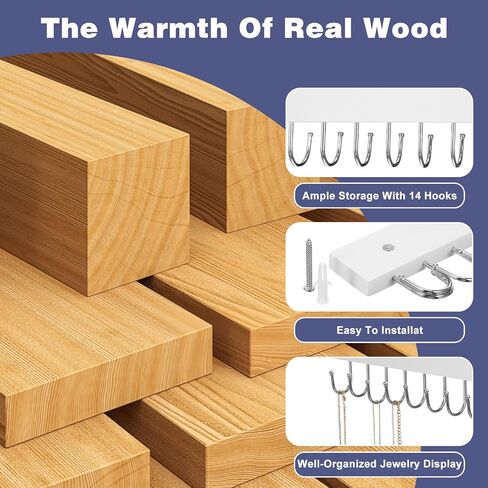 MAQUITA Jewelry Rack Wall Mount, 4 Pack Necklace Hooks with 56 Jewelry Hooks for Wall, Space-Saving Wooden Necklace Holder for Necklaces, Bracelets, Pendants, Earrings in Saudi Arabia