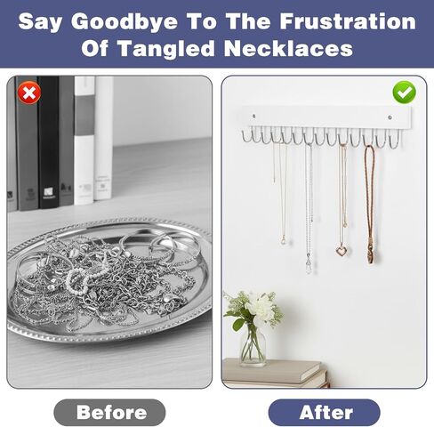 MAQUITA Jewelry Rack Wall Mount, 4 Pack Necklace Hooks with 56 Jewelry Hooks for Wall, Space-Saving Wooden Necklace Holder for Necklaces, Bracelets, Pendants, Earrings in Saudi Arabia