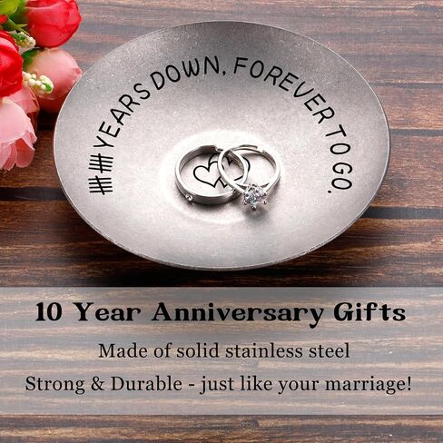 10 Year Anniversary Tin Gifts for Him Her 10 Year Anniversary Wedding Gifts for Wife Husband Couples Retro Style 4" Ring Holder 10th Aniversario Tenth Years Present for Women Men (Retro Style) in Kuwait