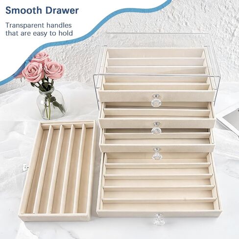 5-Drawer Necklace Organizer Box with Clear Acrylic & Velvet Lining, Beige Necklace Storage Box for Chains, Pendants, Stackable Dustproof Jewelry Holder(9.25 x 5.9 x 6.69 in) in Saudi Arabia