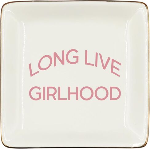 WODMIS Long Live Girlhood Ceramic Jewelry Tray Dish, Coquette Preppy Girly Jewelry Plate Ring Trinket Dish, Pink Trendy Gifts for Kids Girls Women, Cheerful Gifts for Women Best Friends Lady 425 in Kuwait