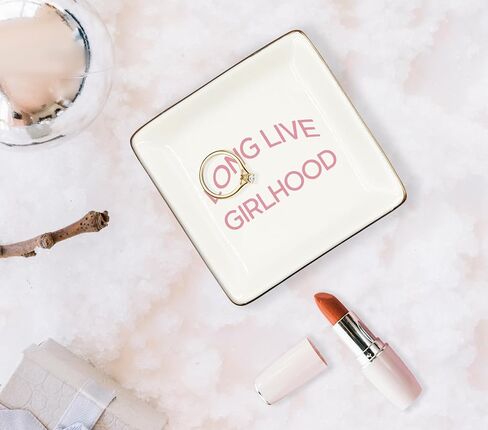 WODMIS Long Live Girlhood Ceramic Jewelry Tray Dish, Coquette Preppy Girly Jewelry Plate Ring Trinket Dish, Pink Trendy Gifts for Kids Girls Women, Cheerful Gifts for Women Best Friends Lady 425 in Kuwait