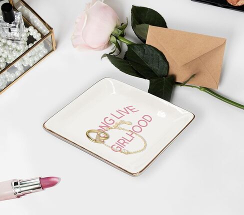 WODMIS Long Live Girlhood Ceramic Jewelry Tray Dish, Coquette Preppy Girly Jewelry Plate Ring Trinket Dish, Pink Trendy Gifts for Kids Girls Women, Cheerful Gifts for Women Best Friends Lady 425 in Kuwait