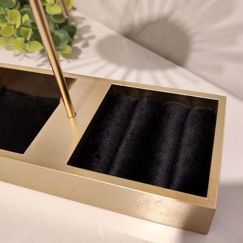 Elegant Metal Jewelry Stand with Mirror and Storage Box, Gold Metal Vanity Organizer for Rings and Earrings,Table Decor in Kuwait