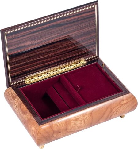 Italian Hand Crafted Inlaid Light Burl Wood Musical Jewelry Box Plays Amazing Grace in Saudi Arabia