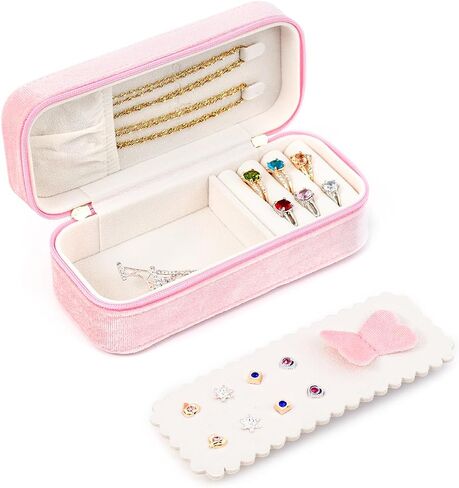 BONNY DODO Small Travel Jewelry Box Organizer for Women with Plush Velvet | Pink Portable Mini Jewelry Case Compact Storage Holder for Earrings Rings Necklaces Bracelets, Small Travel Gift Box in Saudi Arabia