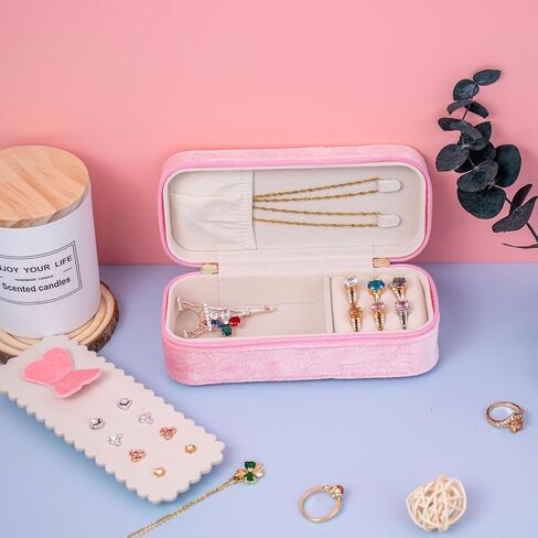 BONNY DODO Small Travel Jewelry Box Organizer for Women with Plush Velvet | Pink Portable Mini Jewelry Case Compact Storage Holder for Earrings Rings Necklaces Bracelets, Small Travel Gift Box in Saudi Arabia
