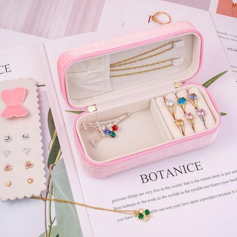 BONNY DODO Small Travel Jewelry Box Organizer for Women with Plush Velvet | Pink Portable Mini Jewelry Case Compact Storage Holder for Earrings Rings Necklaces Bracelets, Small Travel Gift Box in Saudi Arabia