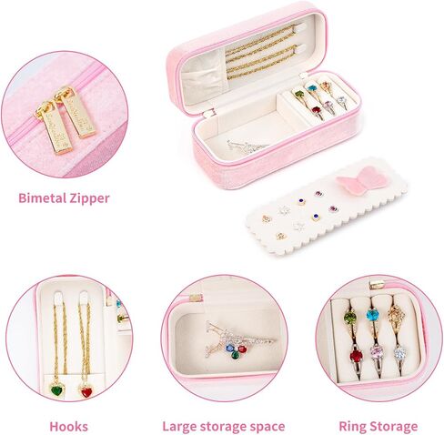 BONNY DODO Small Travel Jewelry Box Organizer for Women with Plush Velvet | Pink Portable Mini Jewelry Case Compact Storage Holder for Earrings Rings Necklaces Bracelets, Small Travel Gift Box in Saudi Arabia