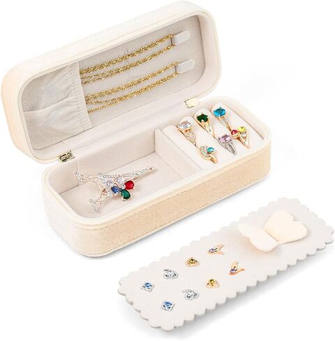 BONNY DODO Small Travel Jewelry Box Organizer for Women with Plush Velvet | Pink Portable Mini Jewelry Case Compact Storage Holder for Earrings Rings Necklaces Bracelets, Small Travel Gift Box in Saudi Arabia