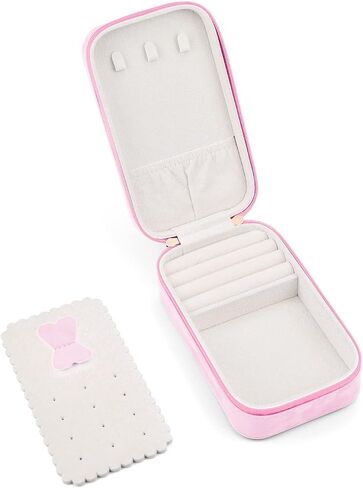 BONNY DODO Small Travel Jewelry Box Organizer for Women with Plush Velvet | Pink Portable Mini Jewelry Case Compact Storage Holder for Earrings Rings Necklaces Bracelets, Small Travel Gift Box in Saudi Arabia
