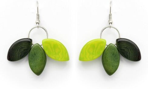 Tagua Earrings Leaves in Greens, Handmade Fairtrade, Lightweight by Florama Natural Jewelry in Kuwait