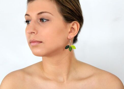 Tagua Earrings Leaves in Greens, Handmade Fairtrade, Lightweight by Florama Natural Jewelry in Kuwait