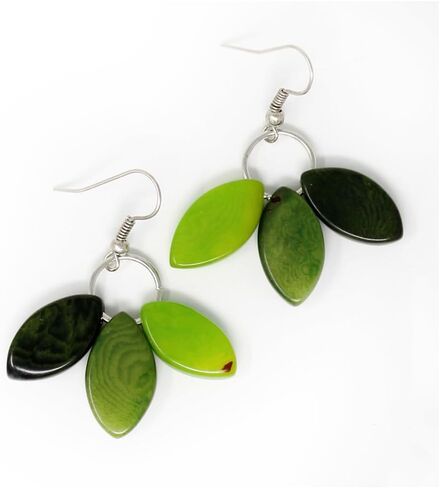 Tagua Earrings Leaves in Greens, Handmade Fairtrade, Lightweight by Florama Natural Jewelry in Kuwait