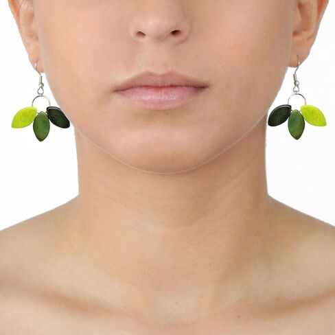 Tagua Earrings Leaves in Greens, Handmade Fairtrade, Lightweight by Florama Natural Jewelry in Kuwait