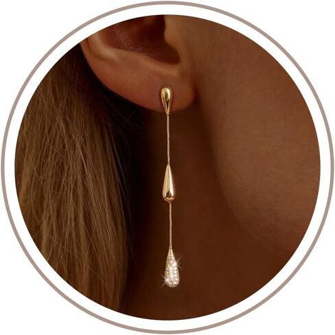 Gold Dangle Earrings for Women Trendy, 14K Gold Plated Teardrop Long Chain Earrings, Dainty CZ Waterdrop Drop Earring, Elegant Wedding Prom Jewelry Gift in Saudi Arabia
